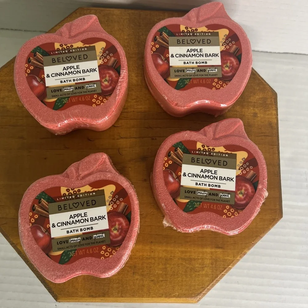 Lot of 4 Beloved Apple & Cinnamon Bark Bath Bombs‎ Limited Edition 4.6 oz